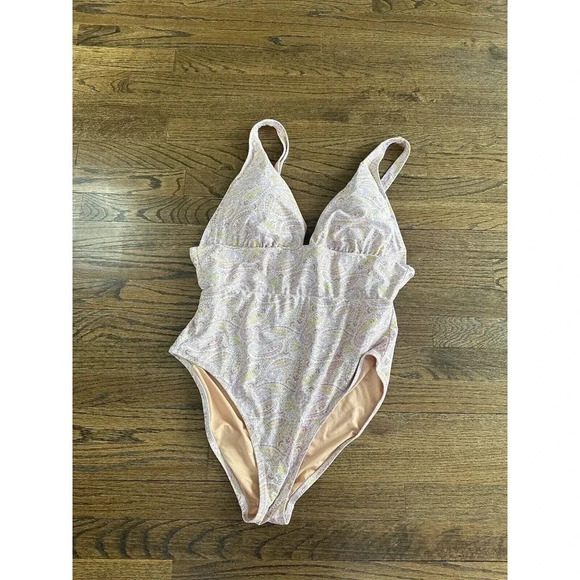 J. Crew Eco Plunge V Neck One Piece Swimsuit In Beach Paisley Size 16 D0612 - Picture 2 of 14